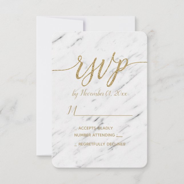 RSVP de Casamento de Mármore Branco Elegante e Foi (Frente)