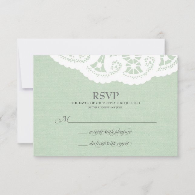 RSVP de Casamento de Mint Lace Doily (Frente)