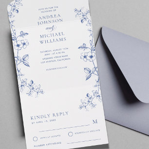 RSVP de Casamento de Mola Floral de Vintagem Azul