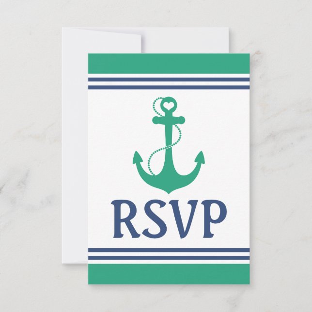 RSVP de Casamento de Monograma de Âncora Verde (Frente)