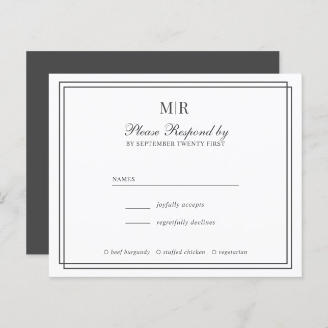 RSVP de Casamento de Monograma Elegante de Frontei (Frente/Verso)