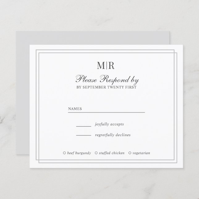 RSVP de Casamento de Monograma Elegante de Frontei (Frente/Verso)