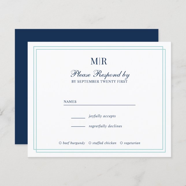 RSVP de Casamento de Monograma Elegante de Frontei (Frente/Verso)