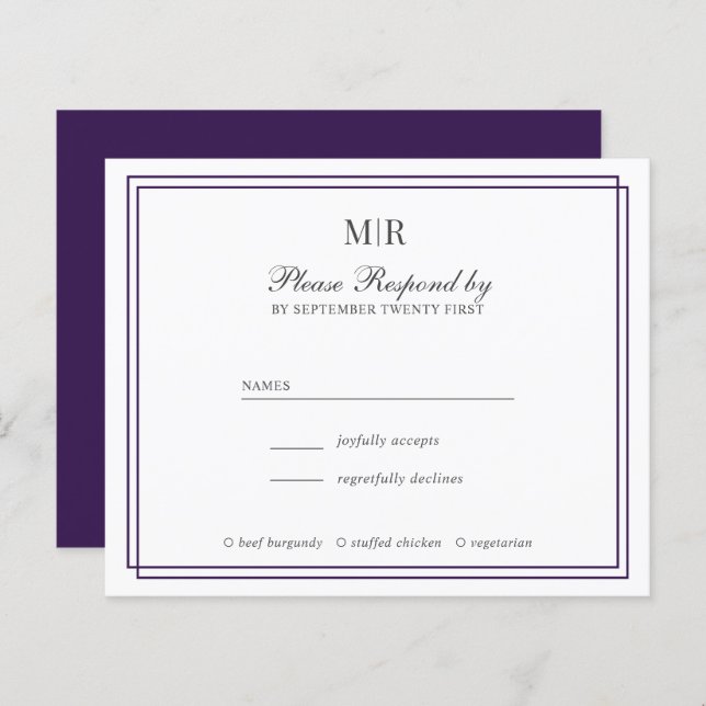 RSVP de Casamento de Monograma Elegante de Frontei (Frente/Verso)