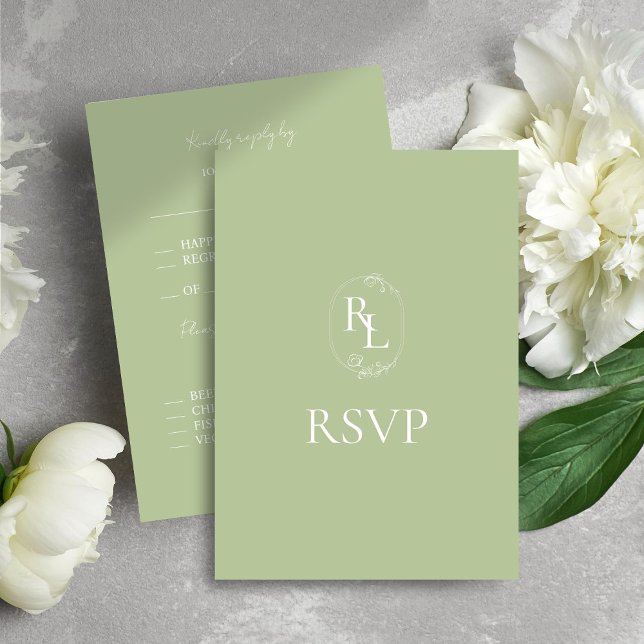 RSVP de Casamento de Monograma Floral Verde e Bran (Criador carregado)