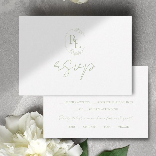 RSVP de Casamento de Monograma Floral Verde Suave (Criador carregado)