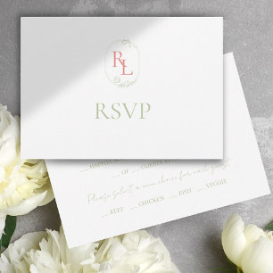 RSVP de Casamento de Monograma Verde e Coral Suave