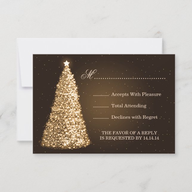 RSVP de Casamento de Natal Sparkle Dourado (Frente)