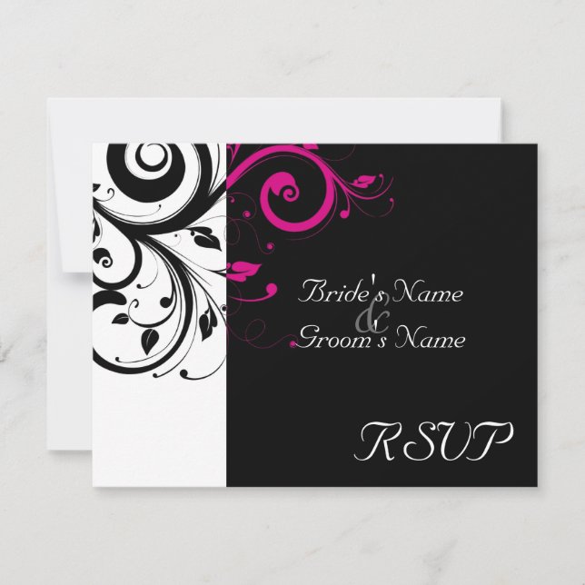 RSVP de Casamento de Nave Magenta Preto +Branco (Frente)