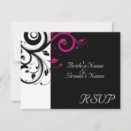 RSVP de Casamento de Nave Magenta Preto +Branco