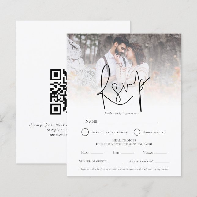 RSVP de Casamento de Opções de Refeições QR de Sob (Frente/Verso)