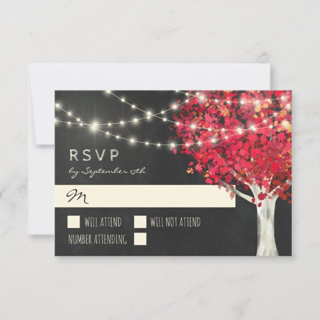 RSVP de Casamento de Outono das Luzes de Árvore Ve (Frente)