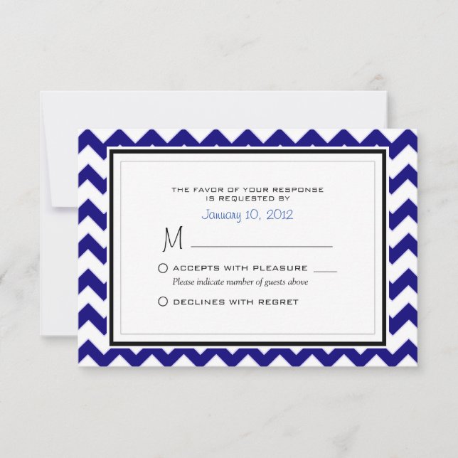 RSVP de Casamento de Padrão de Chevron Azul e Bran (Frente)