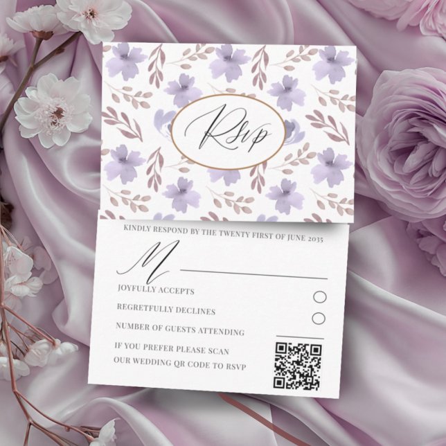 RSVP de Casamento de Padrão de Flor Roxo bonito (Criador carregado)