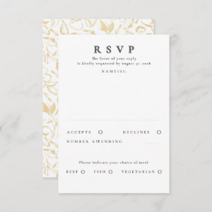 RSVP de Casamento de Padrão Floral Dourado desenha