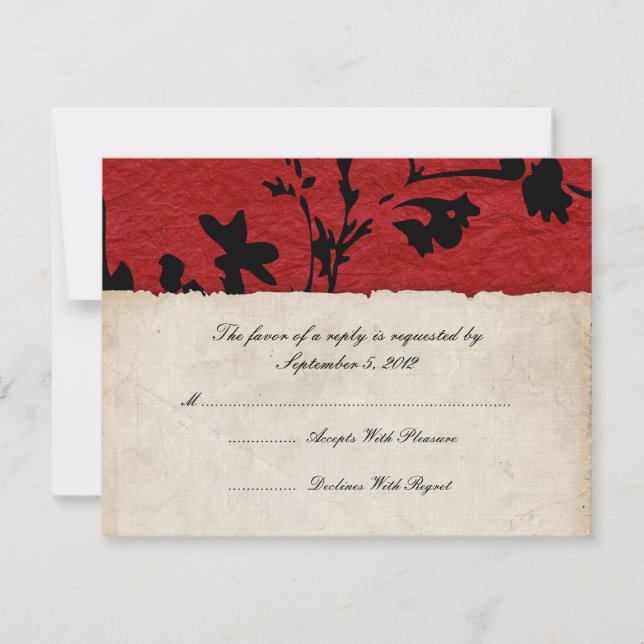 RSVP de Casamento de Papel Vermelho e Negro (Frente)