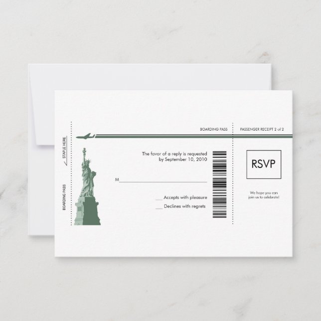 RSVP de Casamento de Passagem de Embarque de Nova  (Frente)