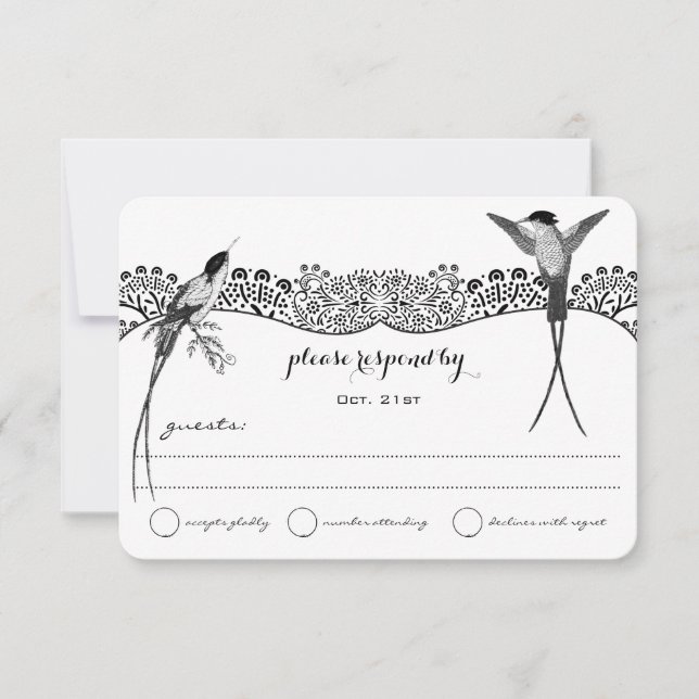 RSVP de Casamento de Pássaros com Amor Hummingbird (Frente)