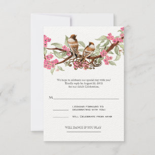 RSVP de Casamento de Pássaros de Amor Rosa