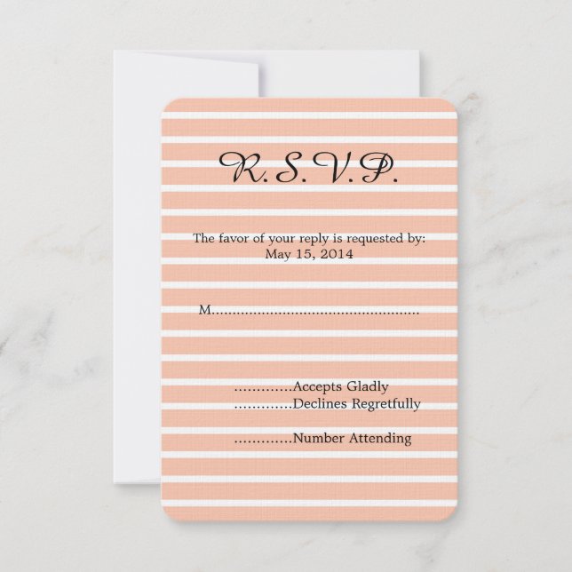 RSVP de Casamento de Peach e Stripes Brancas (Frente)
