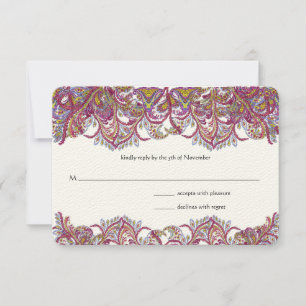 RSVP de Casamento de Peacock, Rosa Paisley