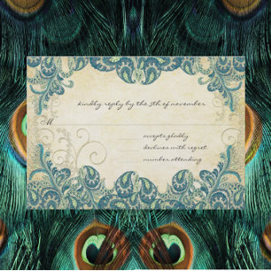 RSVP de Casamento de Peacock Teal & Dourado