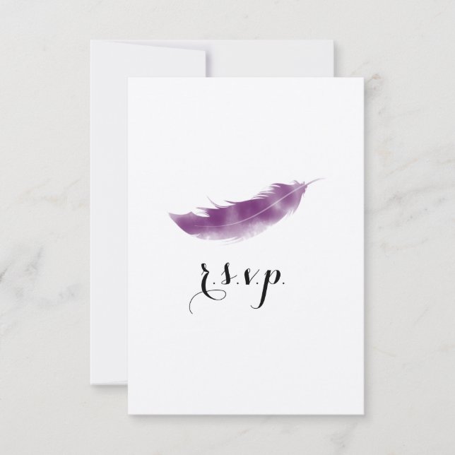 RSVP de Casamento de Penas de Aquarelas Rple (Frente)