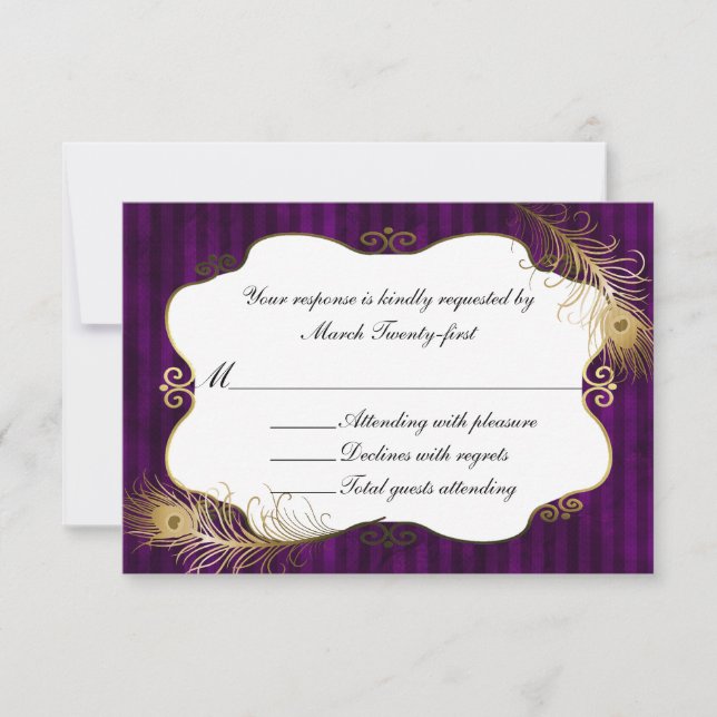 RSVP de Casamento de Penas de Peacock do Chic Mave (Frente)