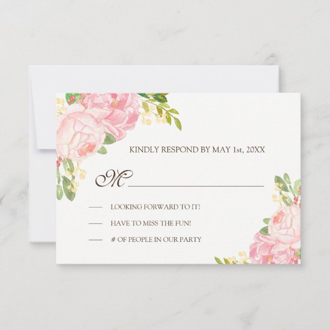 RSVP de Casamento de Peões Rosa Românticos (Frente)