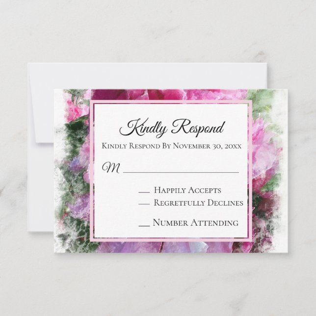 *~* RSVP de Casamento de PEONY AR1 Rosa Floral (Frente)
