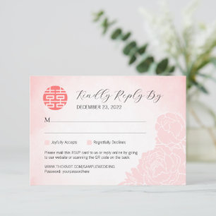 RSVP de Casamento de Peony de Aquarela Chinesa com