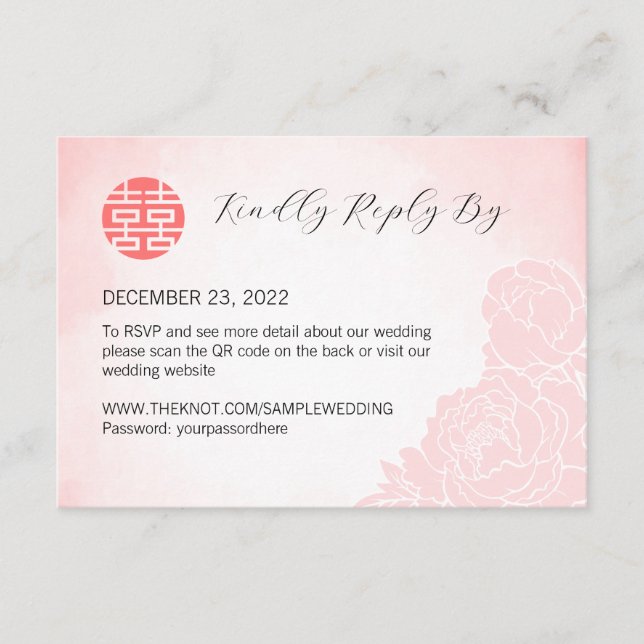 RSVP de Casamento de Peony de Aquarela Chinesa com (Frente)