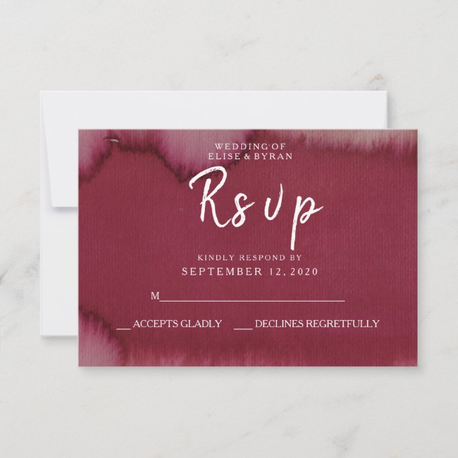 RSVP de Casamento de Pintor de Aquarela Burgundy (Frente)