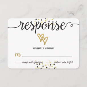 RSVP de Casamento de Portas de Confetti Ouro e Neg