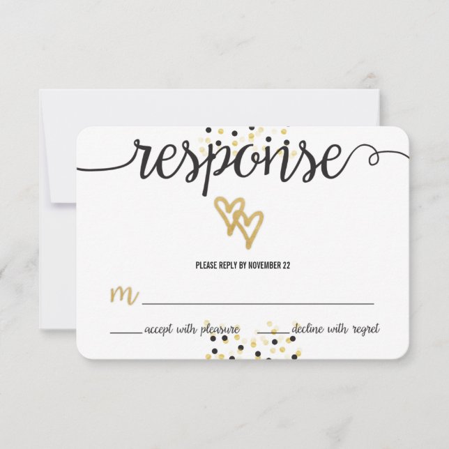 RSVP de Casamento de Portas de Confetti Ouro e Neg (Frente)