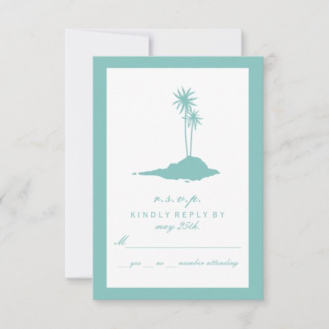 RSVP de Casamento de Praia da Ilha Moderna - Teal (Frente)