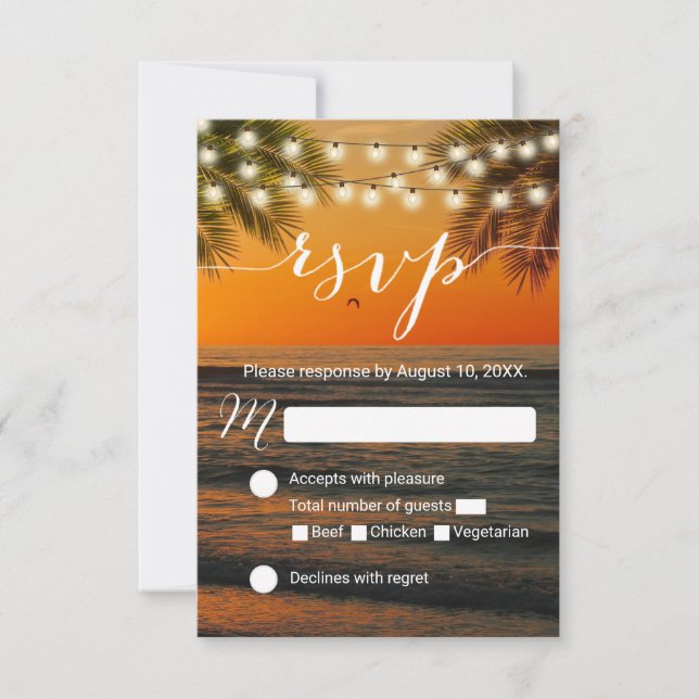 RSVP de Casamento de Praia Sunset de Verão Tropica (Frente)