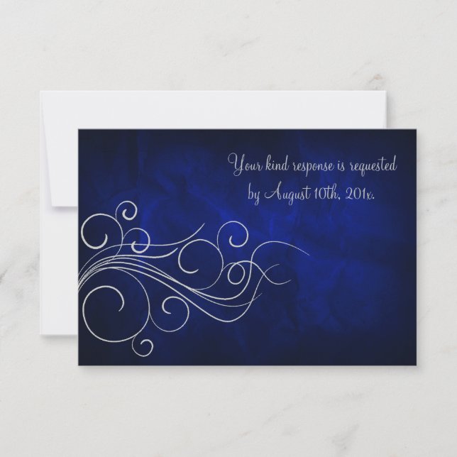 RSVP de Casamento de Prata Azul Elegante (Frente)