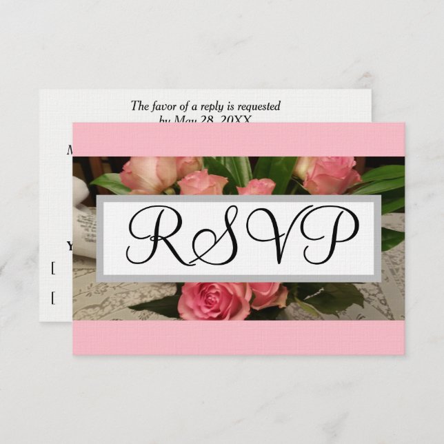 RSVP de Casamento de Prata de Roses Rosa (Frente/Verso)