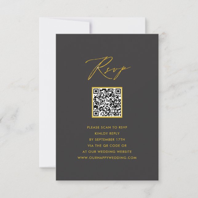 RSVP de Casamento de QR da Cinza Moderna do Script (Frente)