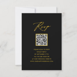 RSVP de Casamento de QR Preto Preto do Script Dour