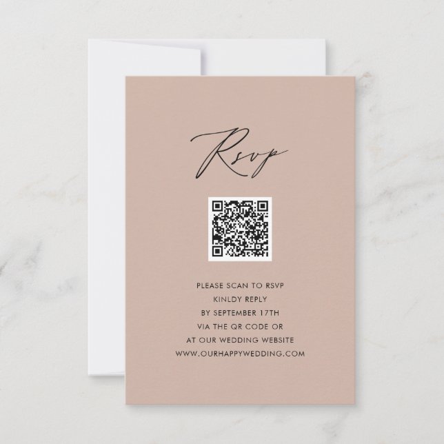 RSVP de Casamento de QR Simples de Script Elegante (Frente)