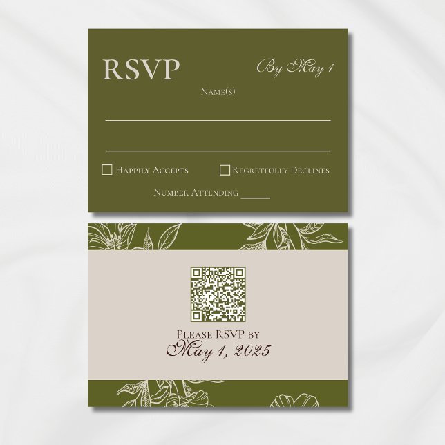 RSVP de Casamento de QR Verde Verde Moderno Minima (Modern Elegant Mousse Brown Wedding Suite Theme with options to personalize for your special day.)