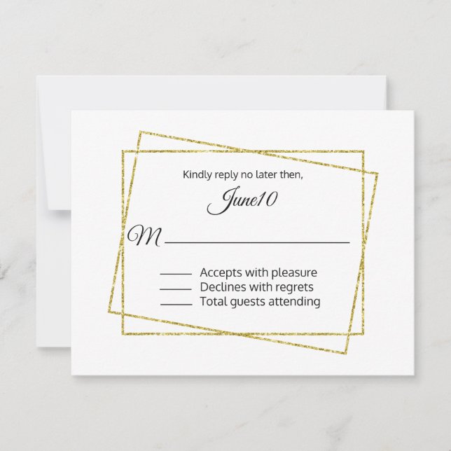 RSVP de Casamento de Quadro Dourado (Frente)