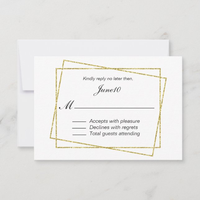 RSVP de Casamento de Quadro Dourado (Frente)