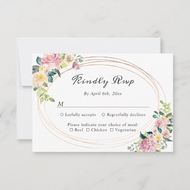 RSVP de Casamento de Quadro Floral de Pastel Oval  (Frente)