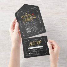 RSVP de Casamento de Quadro Floral Dourado Preto-B