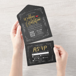 RSVP de Casamento de Quadro Floral Dourado Preto-B