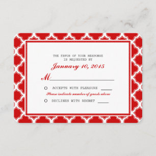 RSVP de Casamento de Quatrefoil Vermelho e Branco