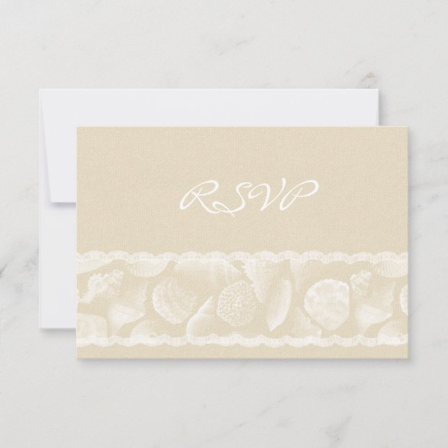 RSVP de Casamento de Quebra do Burlap Lace e Sea S (Frente)